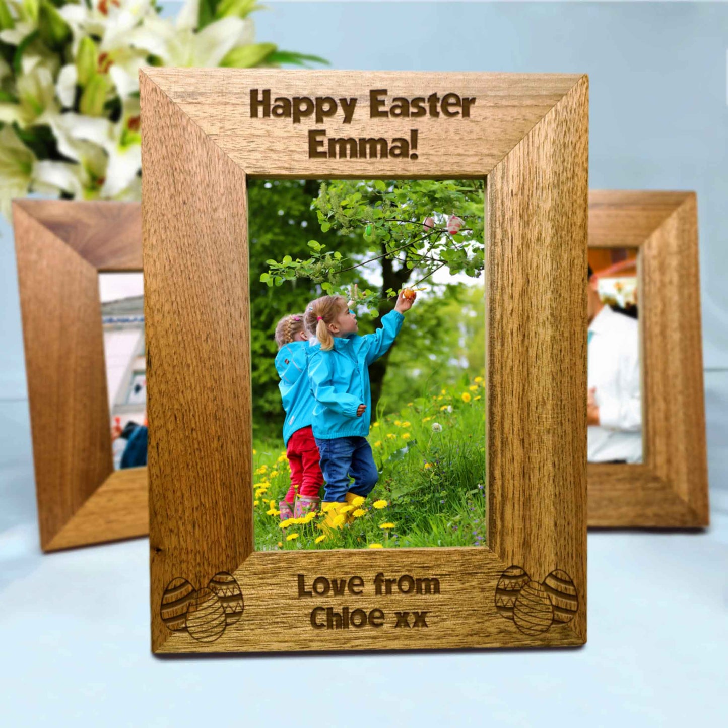 Personalised Easter Eggs Photo Frame Oak Frame