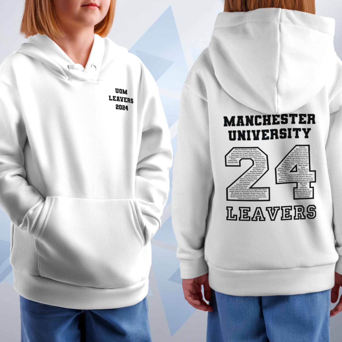 Personalised LEAVERS 2024 Name Below Kids Hoodie Custom Names