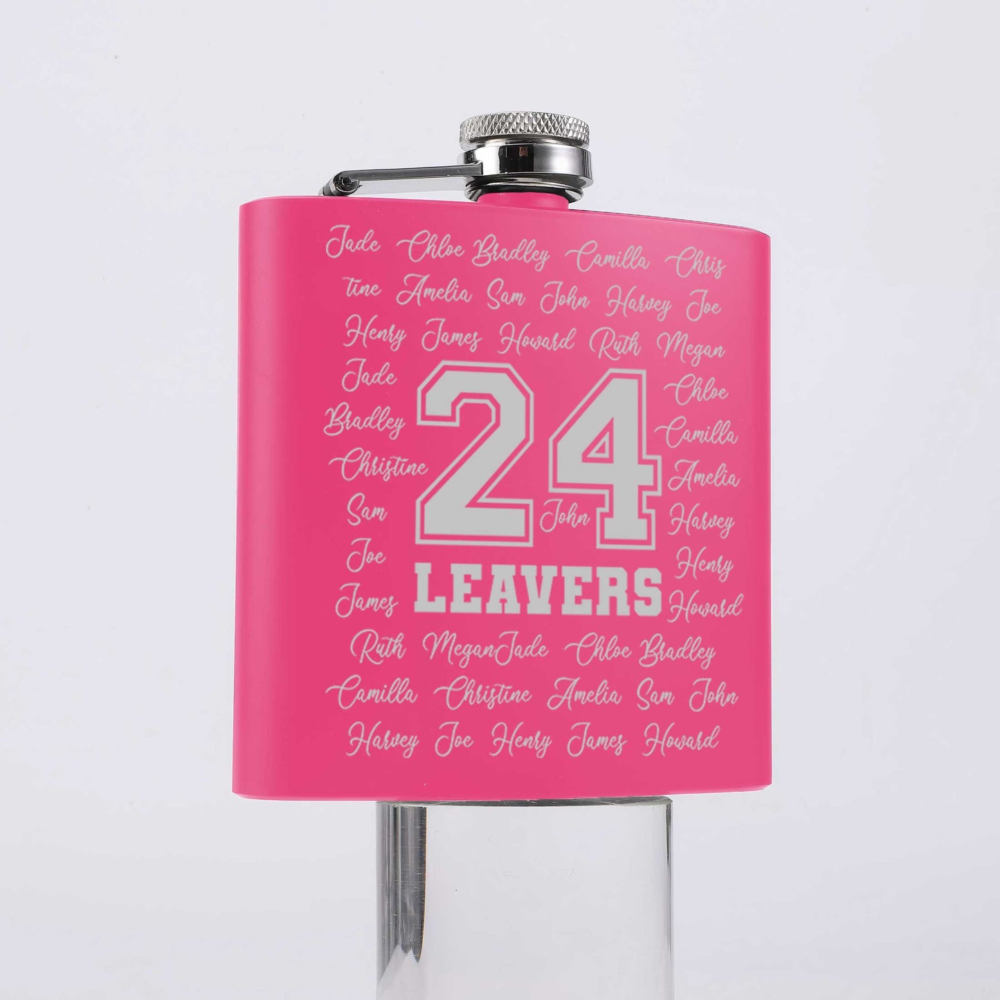 Personalised Engraved Leavers 2024 Names Stainless Steel Hip Flask 6oz