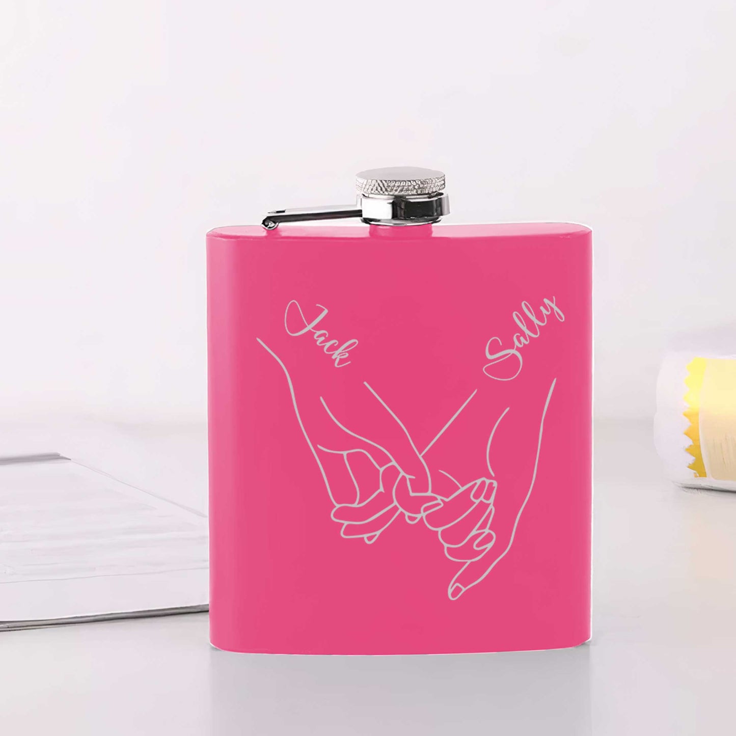 Personalised Holding Hands Hip Flask 6oz