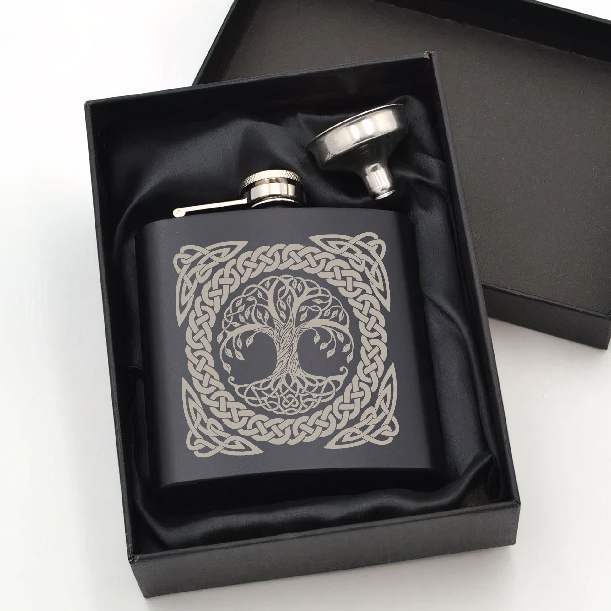 Celtic Tree of Life Hip Flask Black Flask 6oz - FLUX DESIGNS