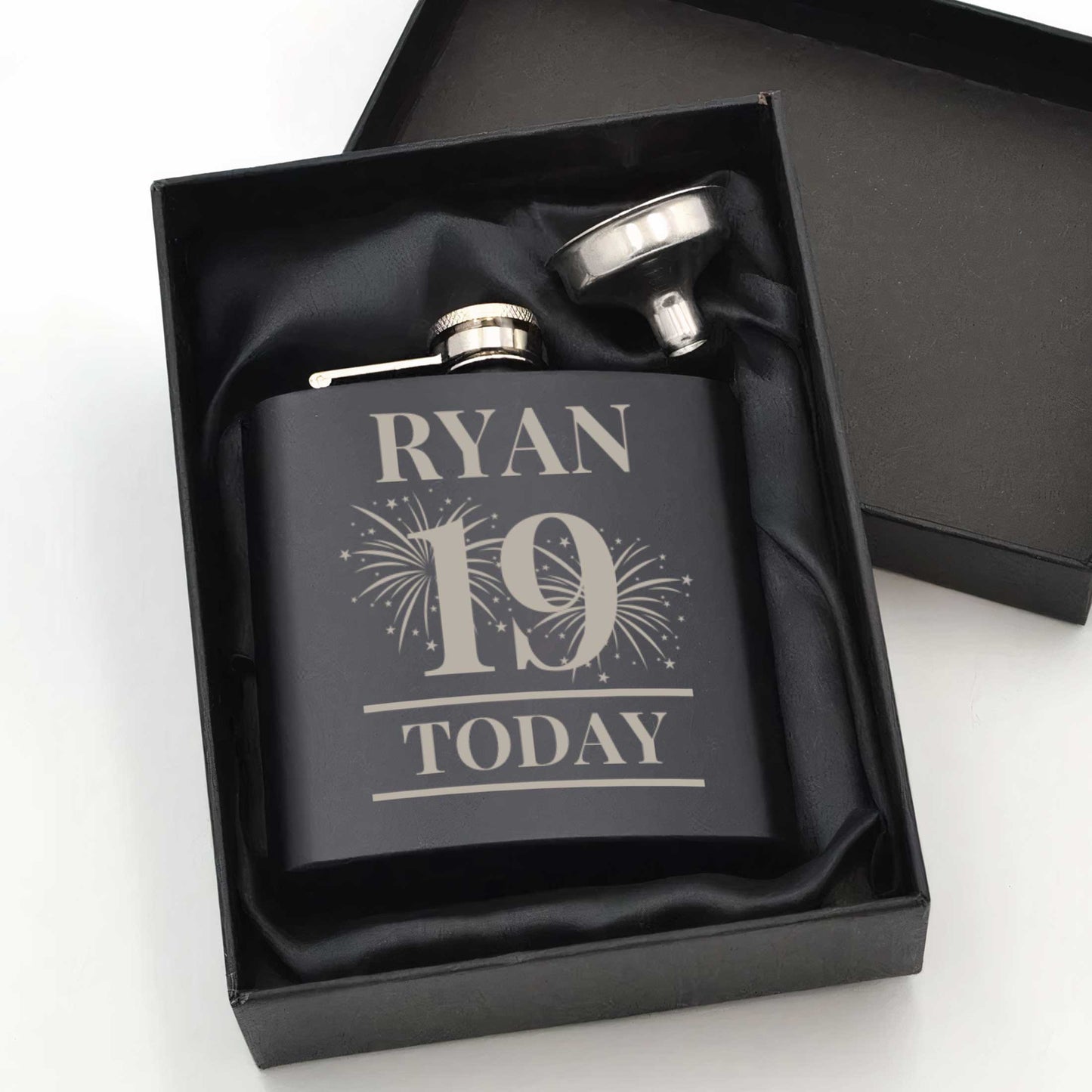 Personalised Birthday Fireworks 6oz Steel Hip Flask