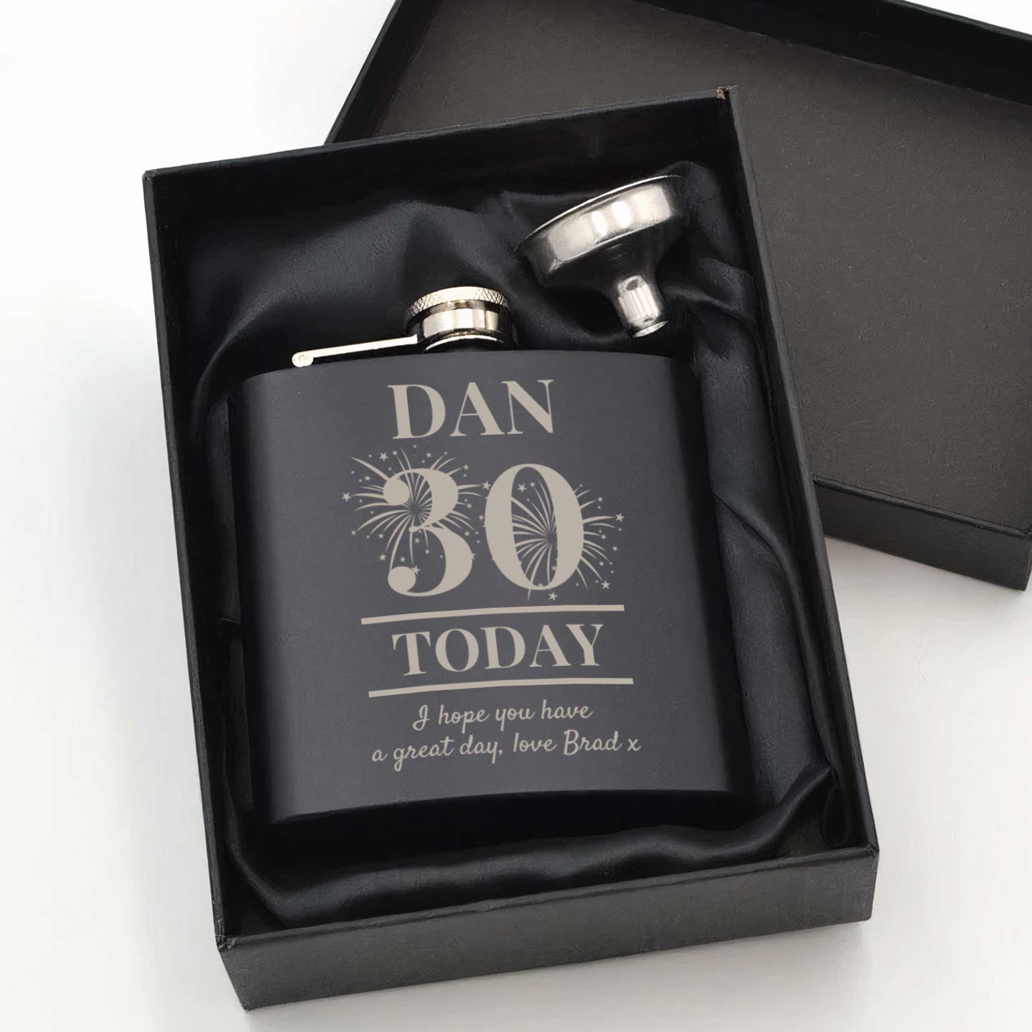 Personalised Birthday Fireworks 6oz Steel Hip Flask