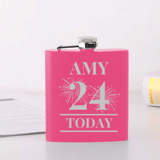 Personalised Birthday Fireworks 6oz Steel Hip Flask