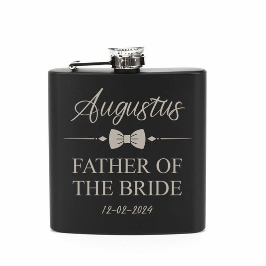 Personalised Bow Tie 6oz Black Hip Flask