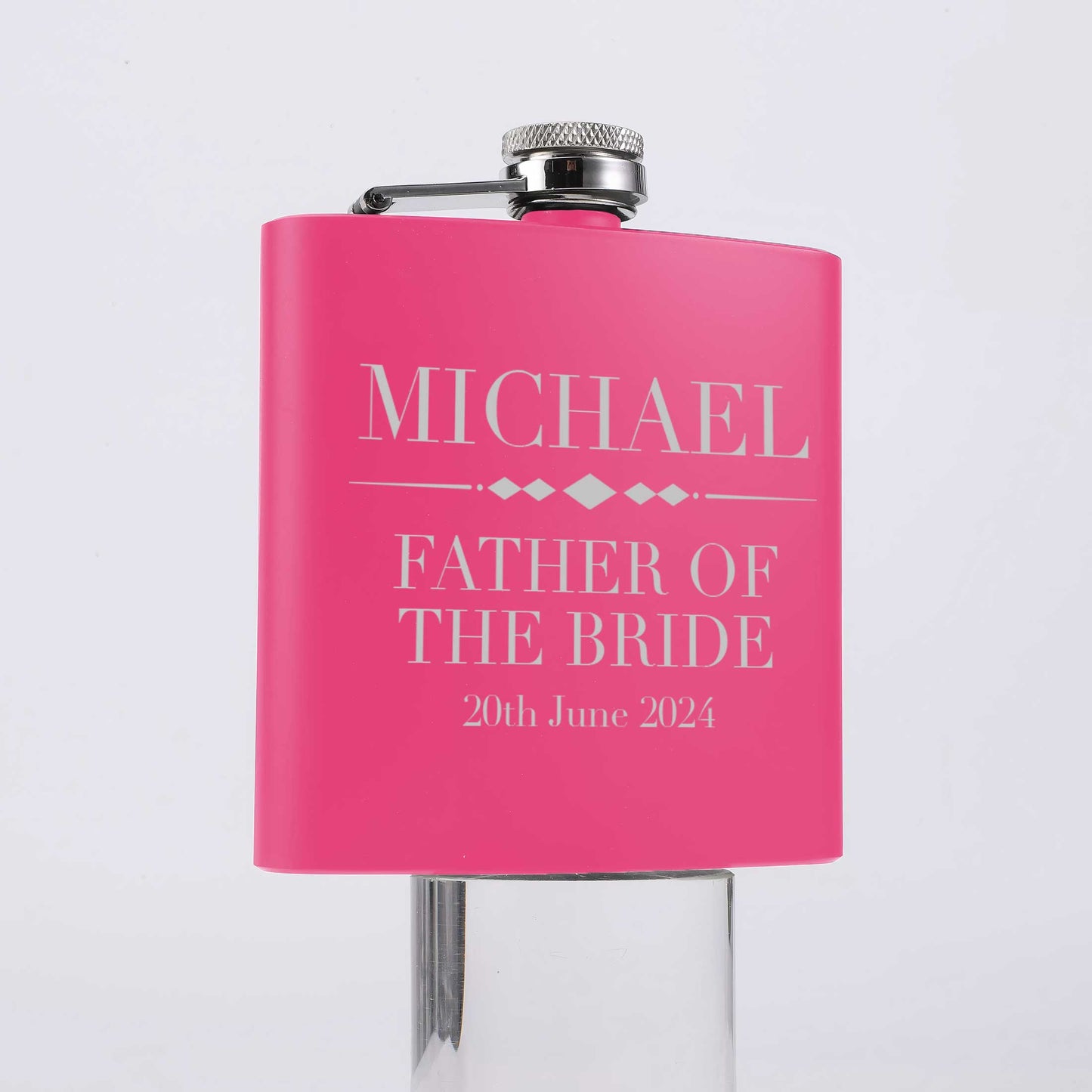 Personalised Wedding 6oz Pink Hip Flask 6oz Custom Name & Date