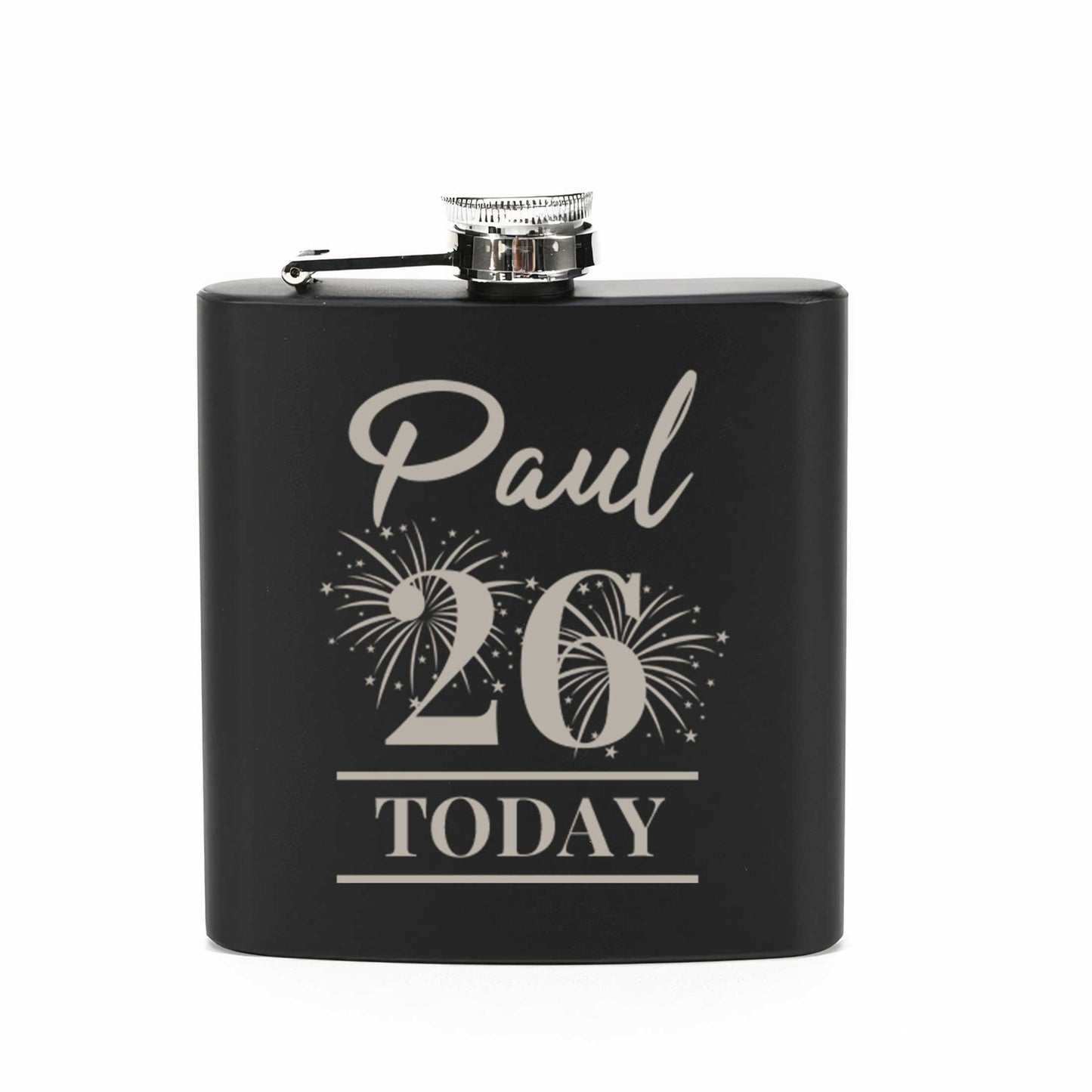 Personalised Firework Birthday 6oz Steel Hip Flask