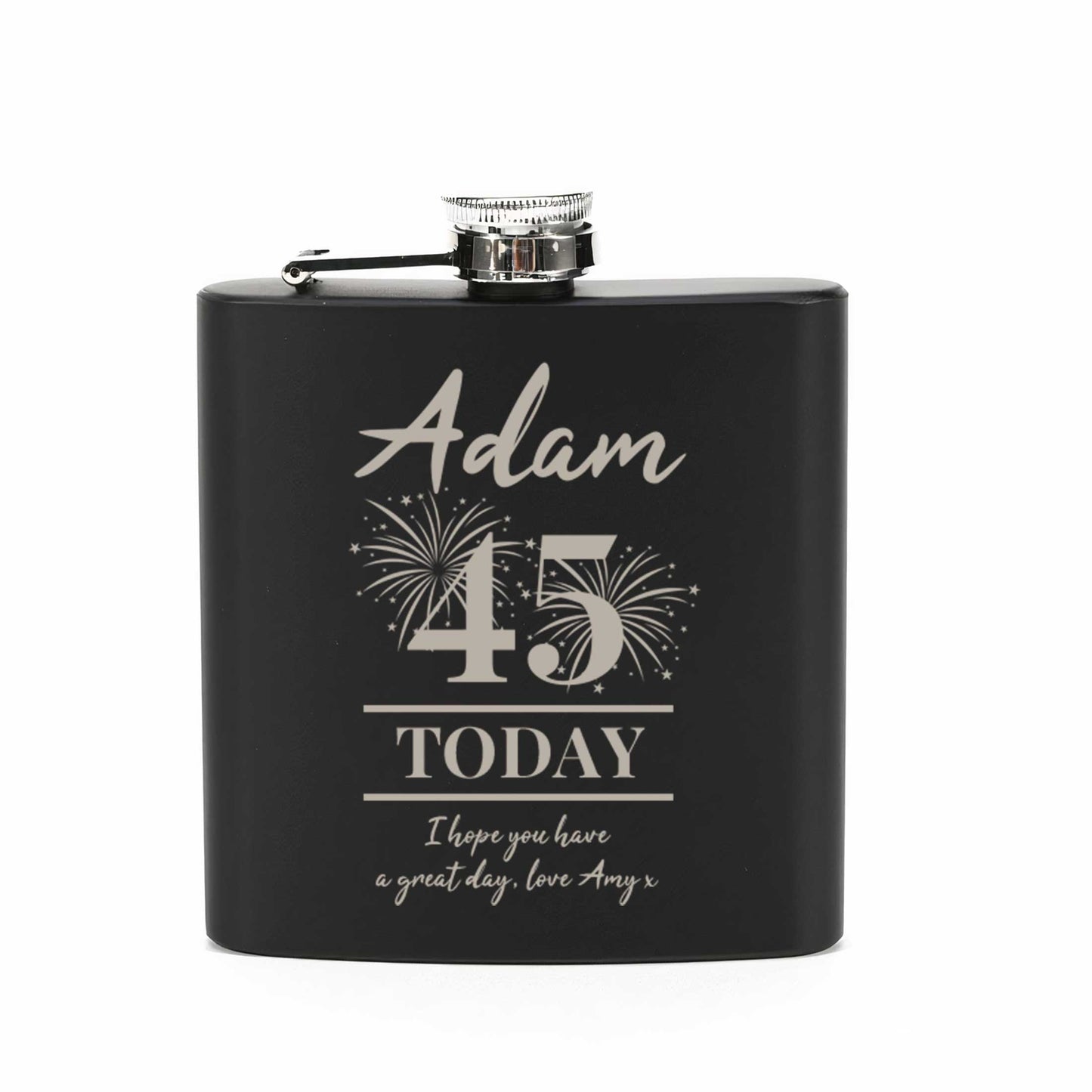 Personalised Firework Birthday 6oz Steel Hip Flask