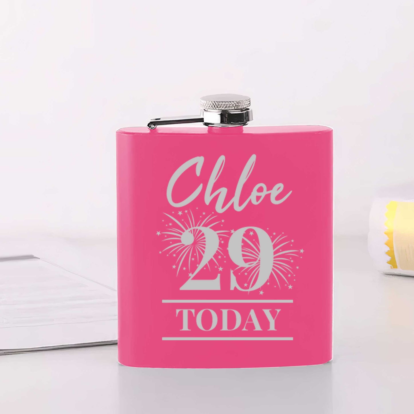 Personalised Firework Birthday 6oz Steel Hip Flask