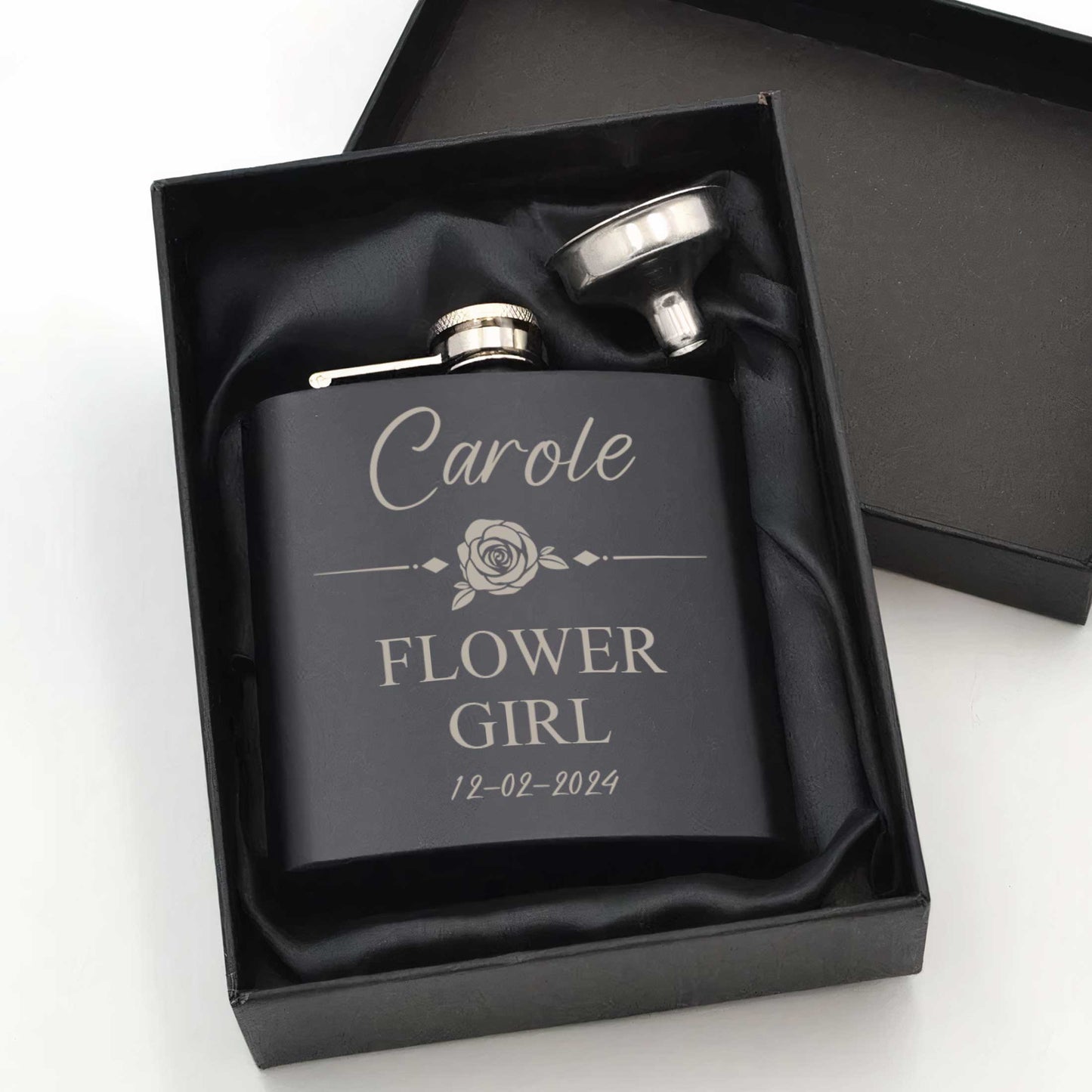 Personalised Rose Wedding 6oz Steel Hip Flask