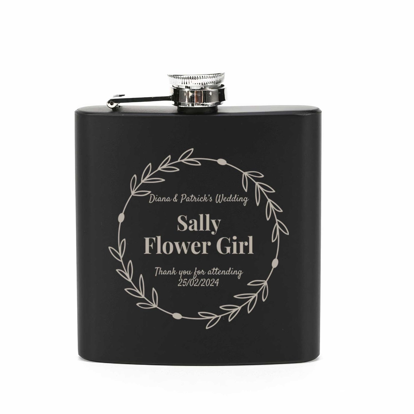 Personalised Floral Wedding 6oz Steel Hip Flask