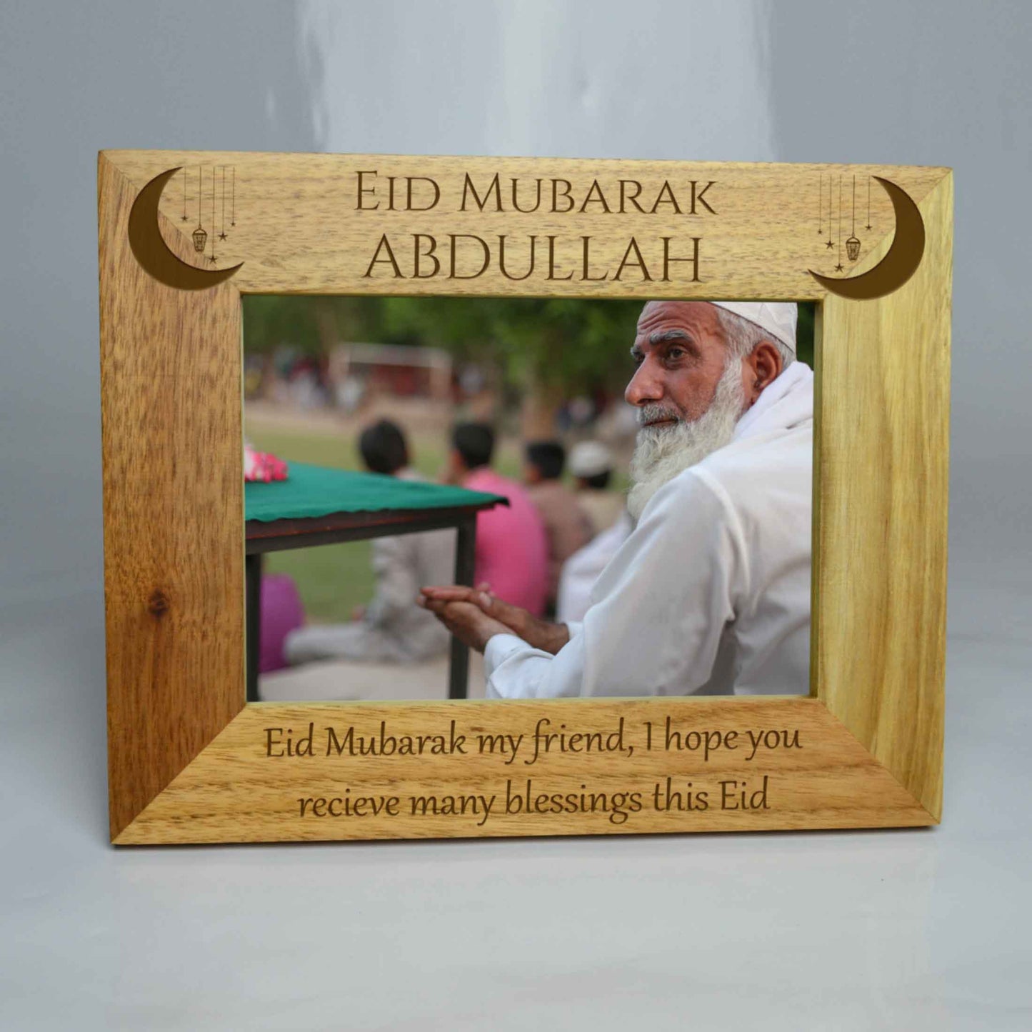 Personalised Eid Mubarak Name Photo Frame Oak Frame *Landscape*