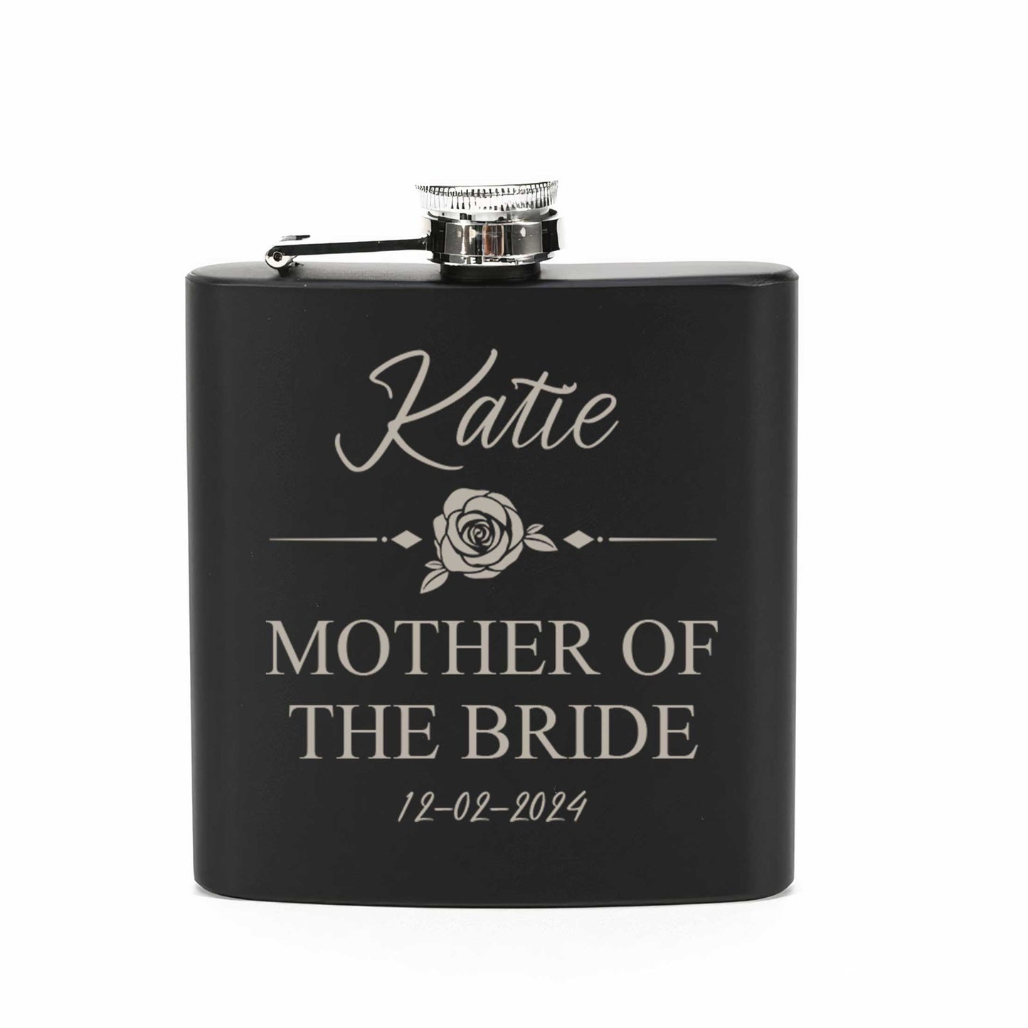 Personalised Rose Wedding 6oz Steel Hip Flask