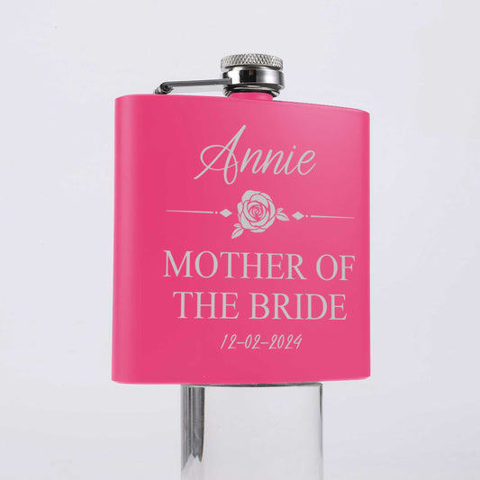 Personalised Rose Wedding 6oz Steel Hip Flask