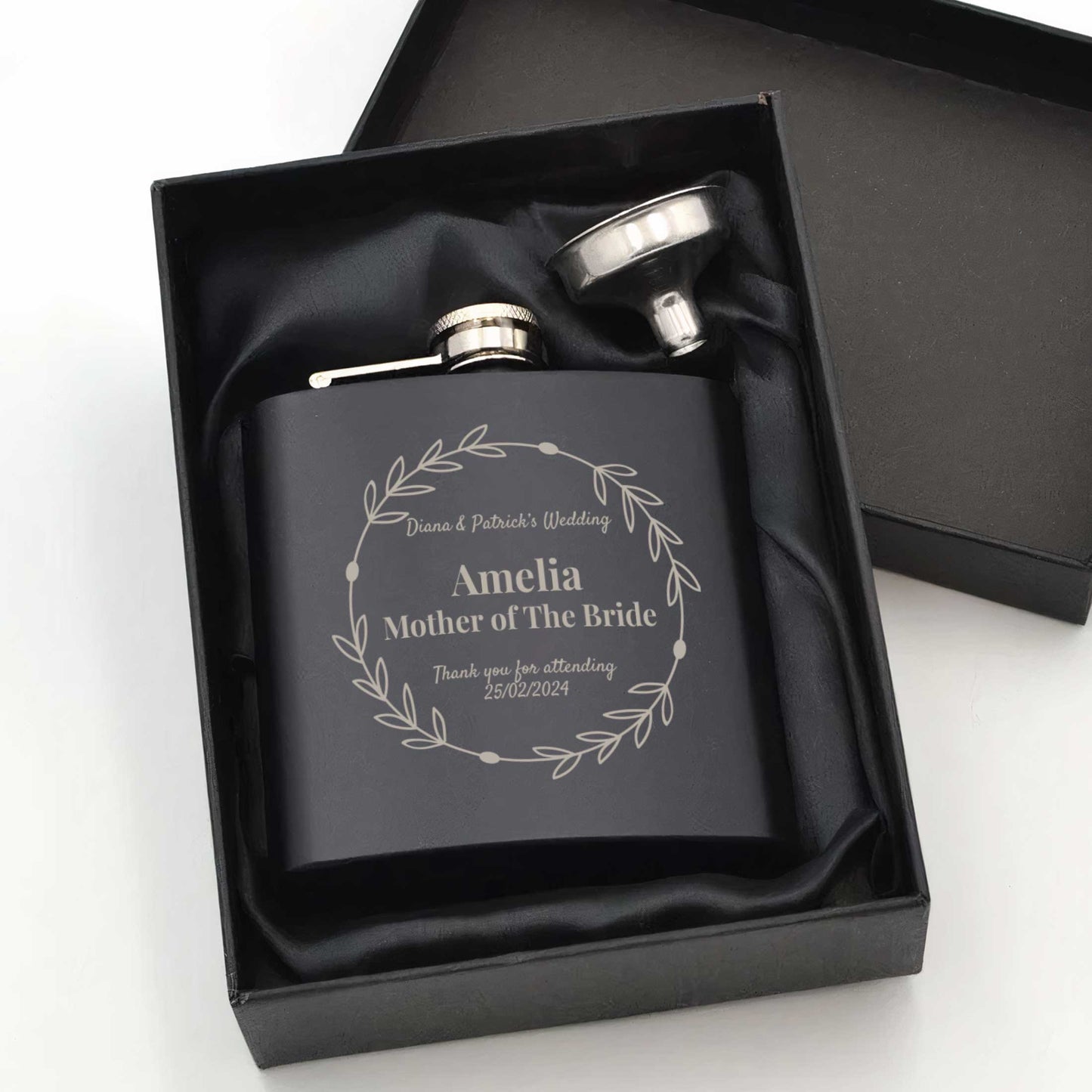 Personalised Floral Wedding 6oz Steel Hip Flask