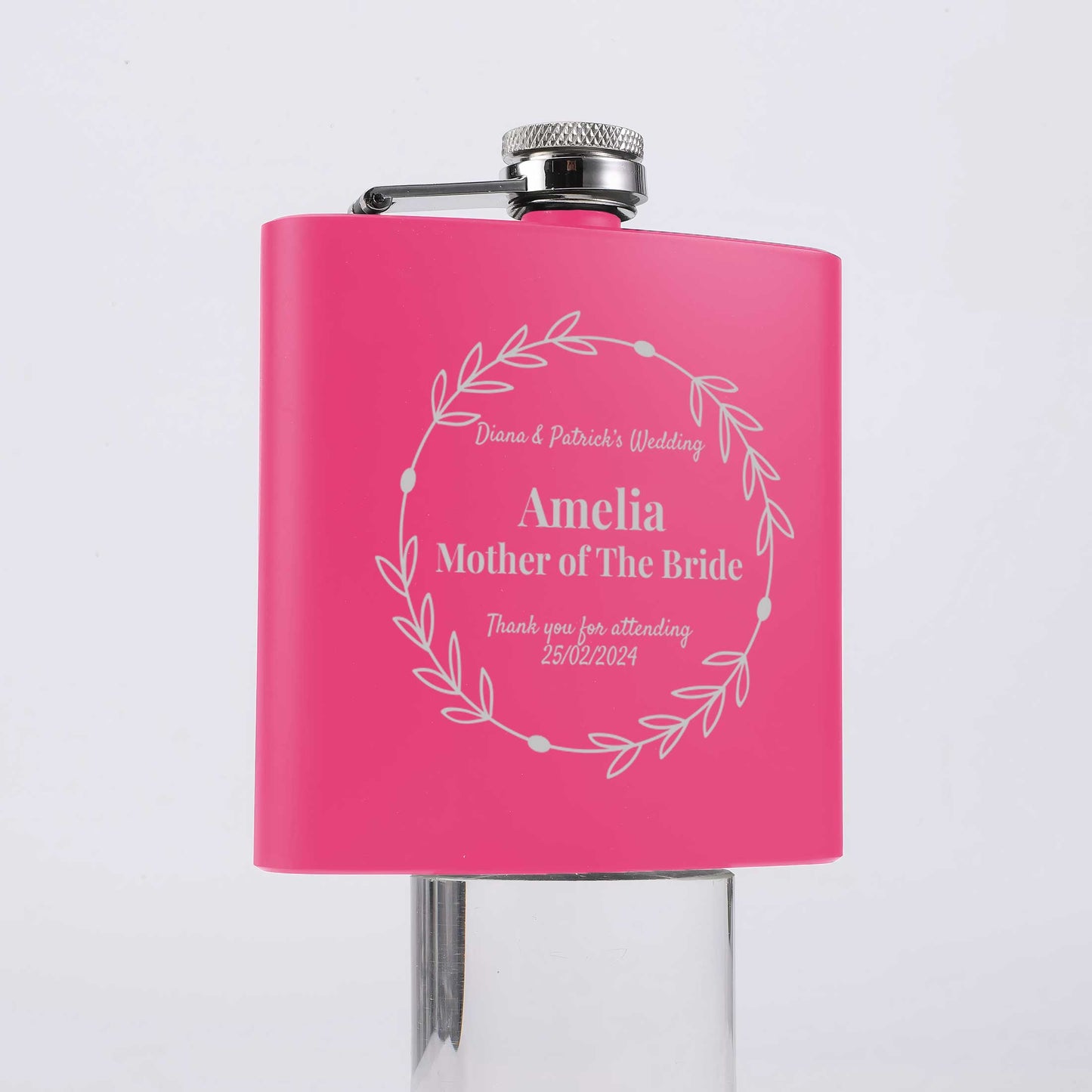 Personalised Floral Wedding 6oz Steel Hip Flask