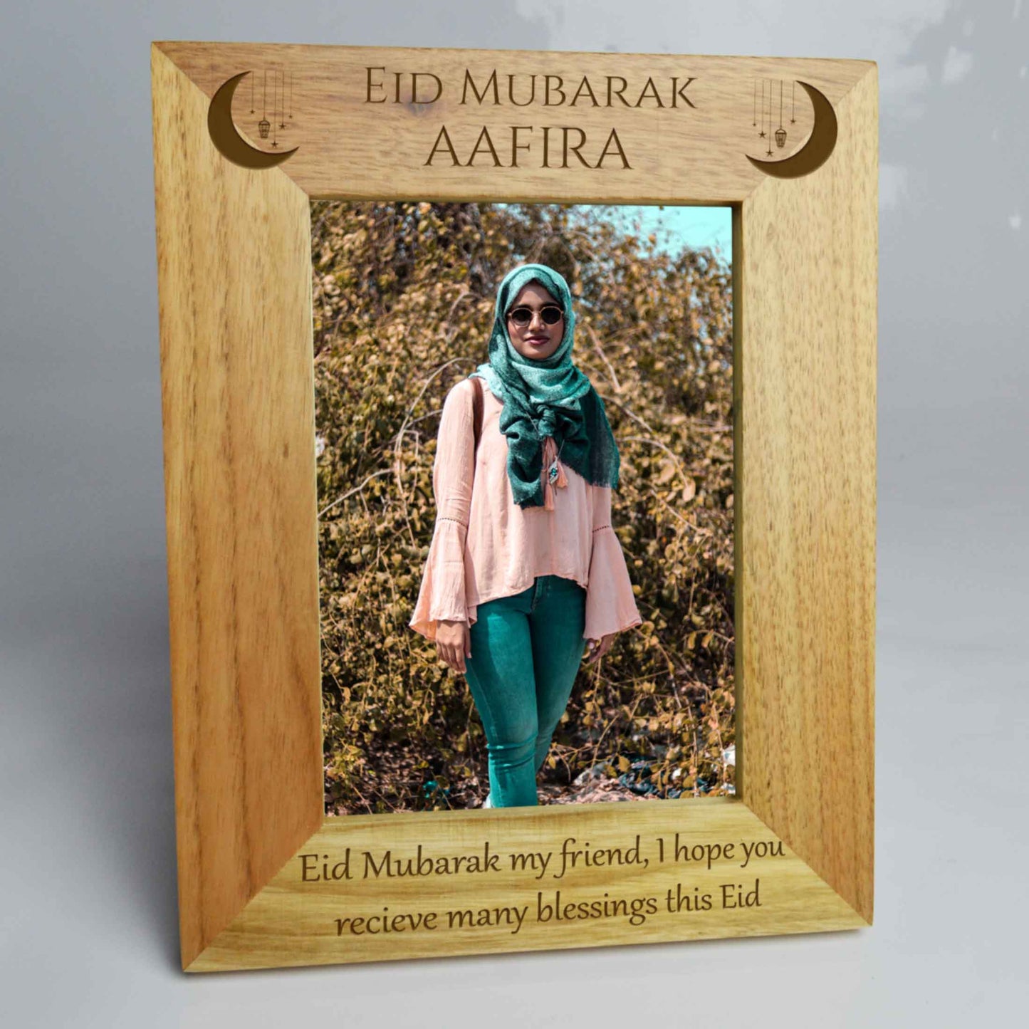 Personalised Eid Mubarak Name Portrait Photo Frame Oak Frame