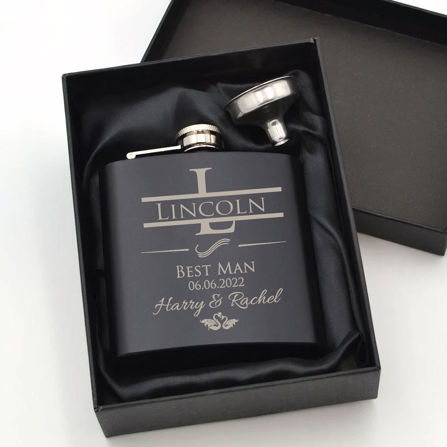 Personalised Best Man Hip Flask 6oz Wedding Favour - FLUX DESIGNS