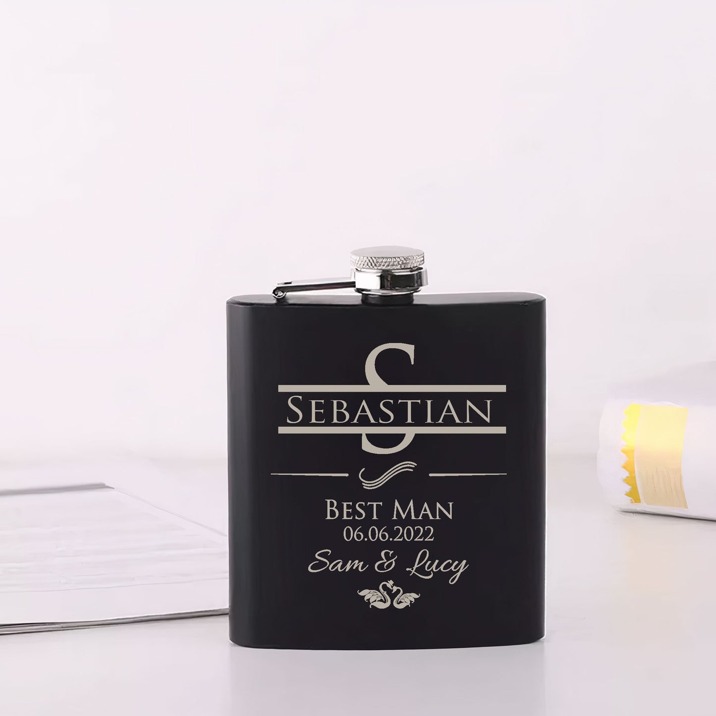 Personalised Best Man Hip Flask 6oz Wedding Favour - FLUX DESIGNS